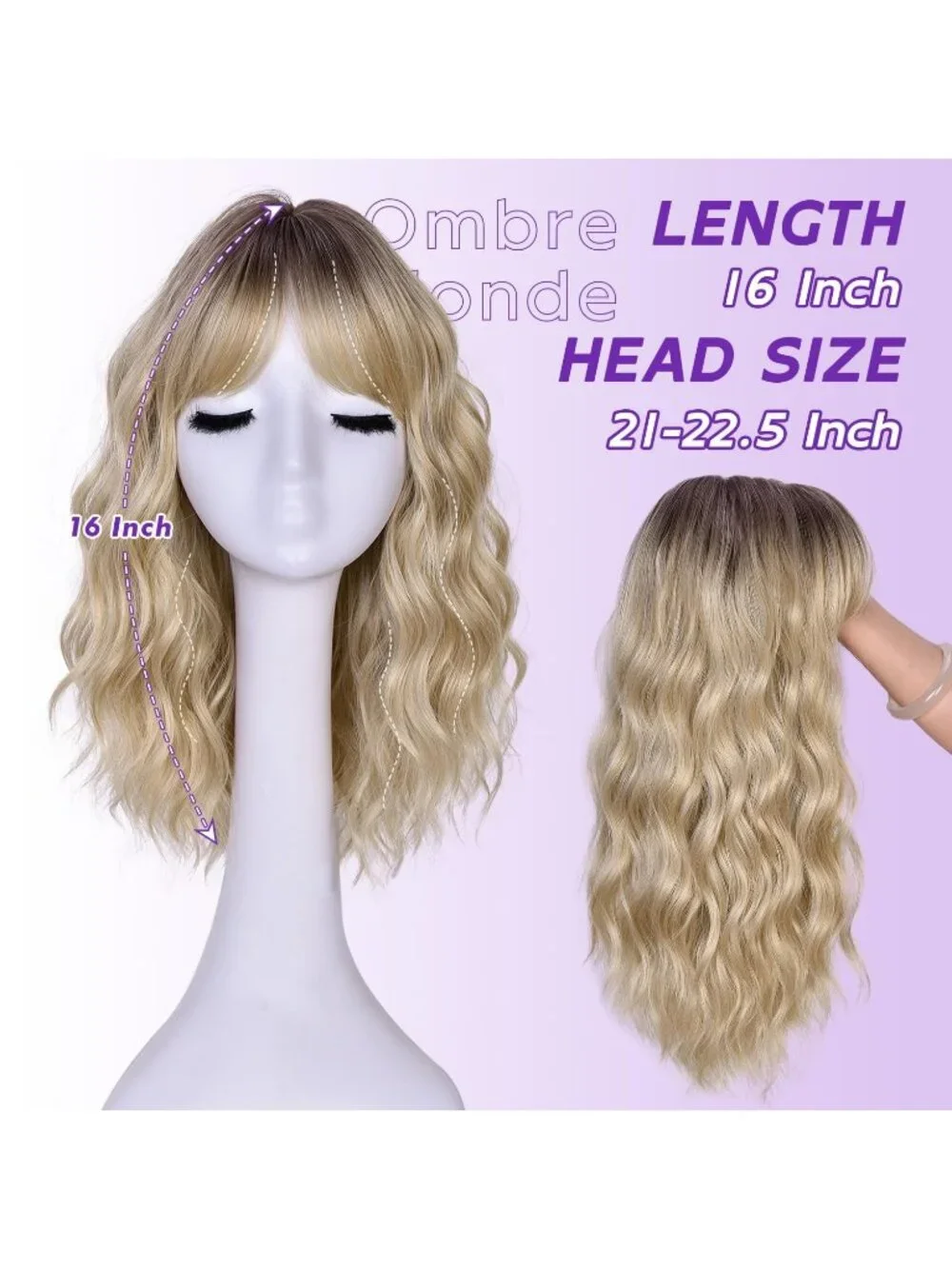 Women's Omber Blonde 14 Inch Natural Synthetic Short Curly Wavy Fiber Wigs